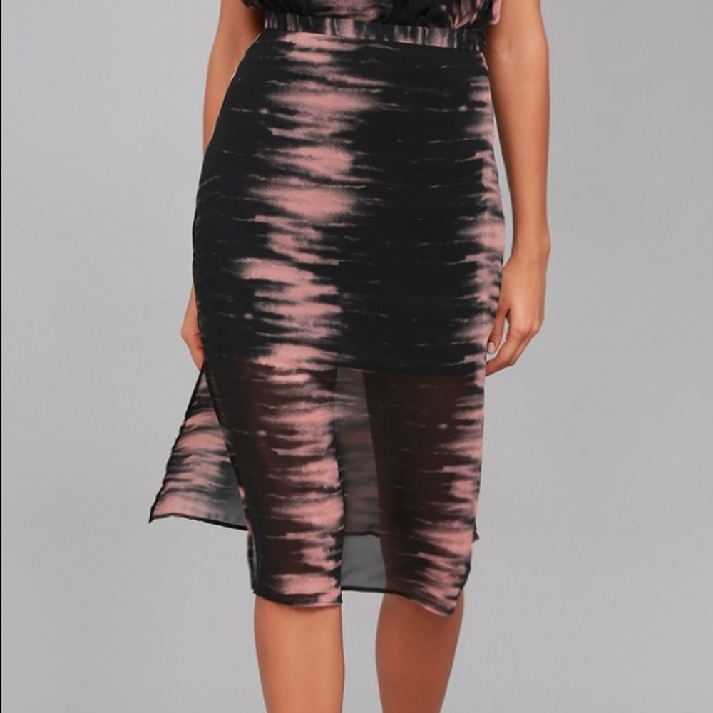 NWT! Lulu's Pink and Black Sheer Midi Skirt